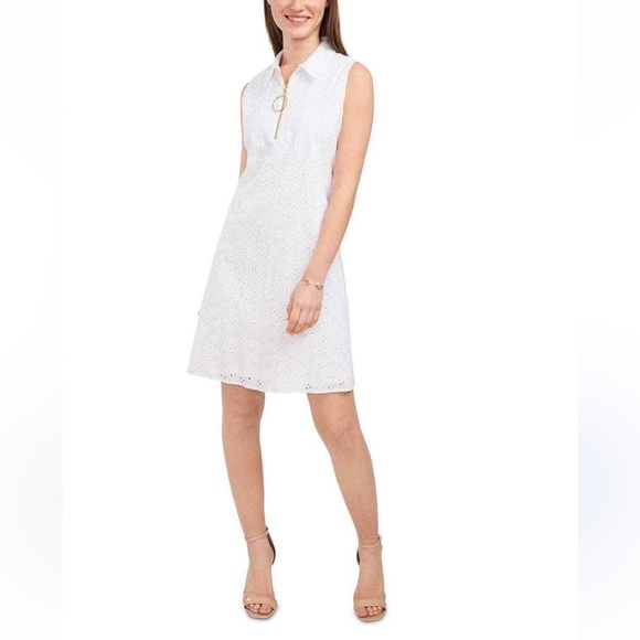 MSK Dresses & Skirts - MSK Women's White Eyelet O-Ring Zip Front Sleeveless Dress, Women’s Size Medium